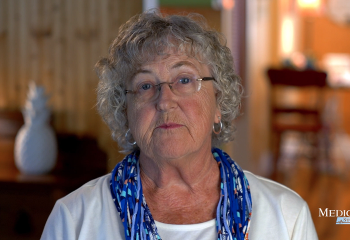 A photo of Nita Gall, a Florida retiree and craftswoman with Age-Related Macular Degeneration, or AMD, the leading cause of significant visual loss in people over 50. Nita’s story is featured in this premiere episode of the Emmy Award Winning docuseries Medical Stories. Season One, Episode One. Nita’s Story. Titled “Finding Light in Darkness. Age Related Macular Degeneration”